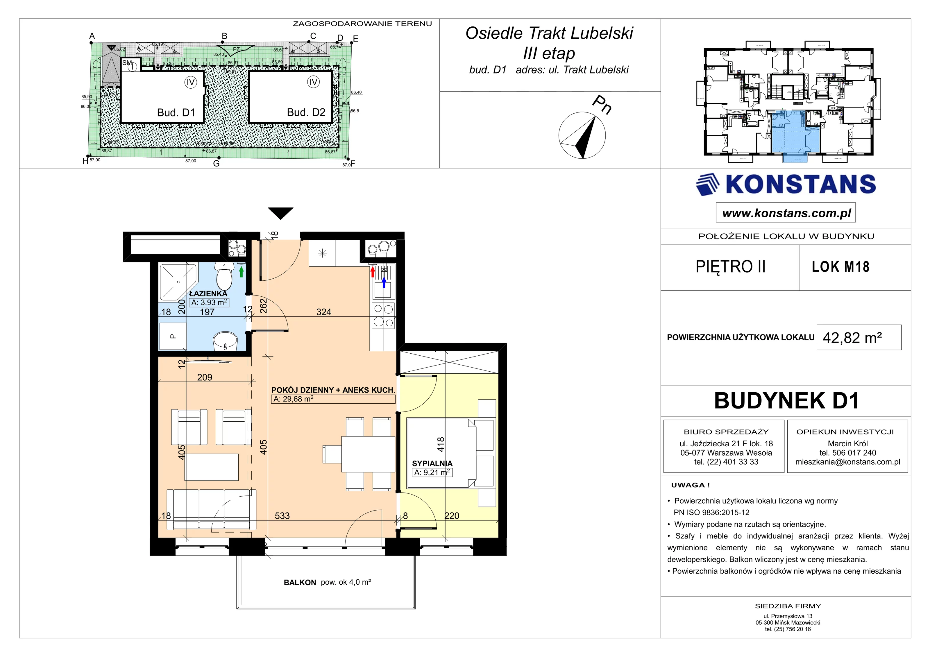2 pokoje, mieszkanie 42,82 m², piętro 2, oferta nr D1.18, Trakt Lubelski Etap III, Warszawa, Wawer, Zbytki, ul. Trakt Lubelski 181C/181D